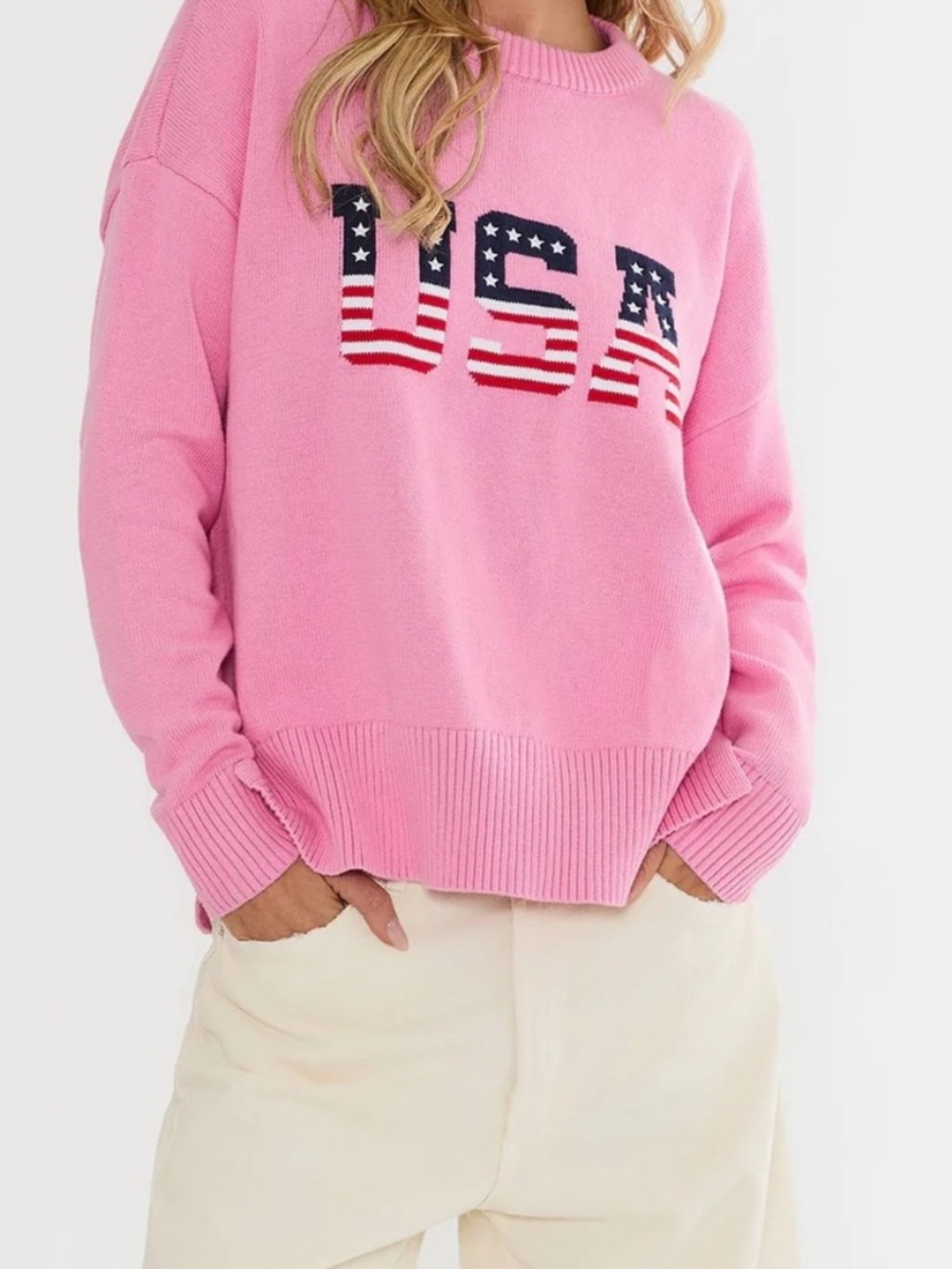 Beach Riot Callie Sweater in Prism Pink Americana Size Small